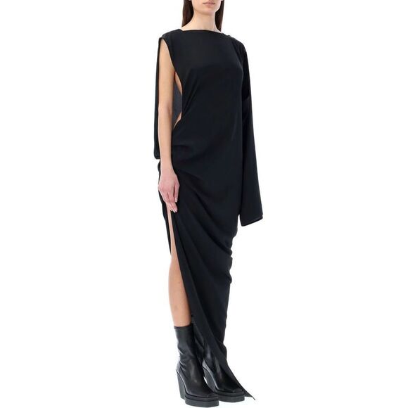 Rick Owens Asymmetric-Design Gathered-Detail Dress Gothic Black Size US 6 - Picture 6 of 13